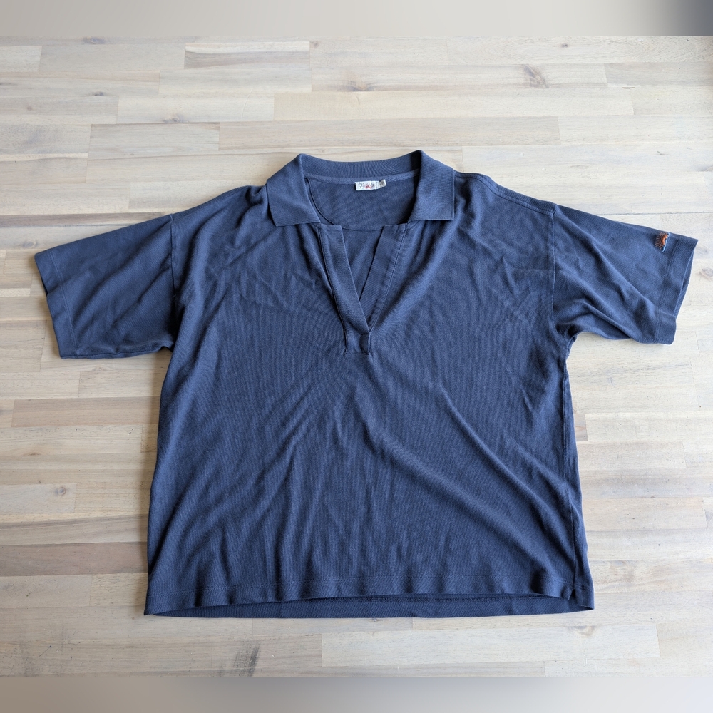 Faherty Navy Blue Sunwashed Pique Short Sleeve Polo Shirt Collared Women's Med